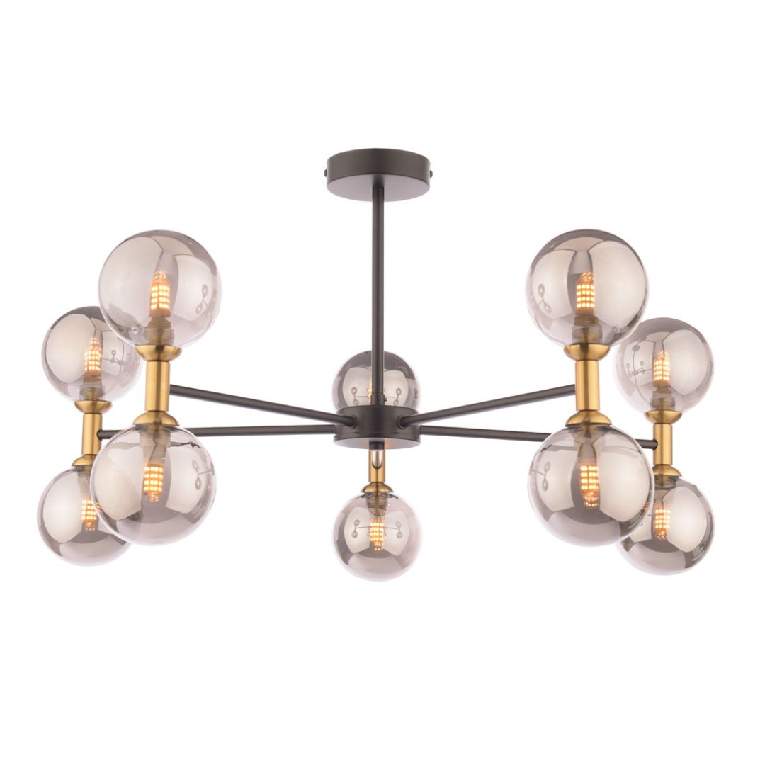 Pagazzi Loxley 10 Light Black & Gold Semi Flush Ceiling Light