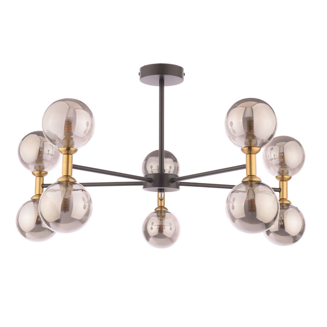 Pagazzi Loxley 10 Light Black & Gold Semi Flush Ceiling Light