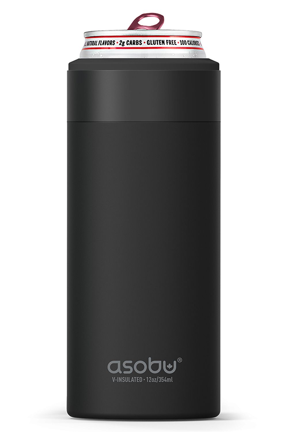 Asobu Skinny Can Kuzie Stainless Steel Insulated Sleeve, 350ml, Black