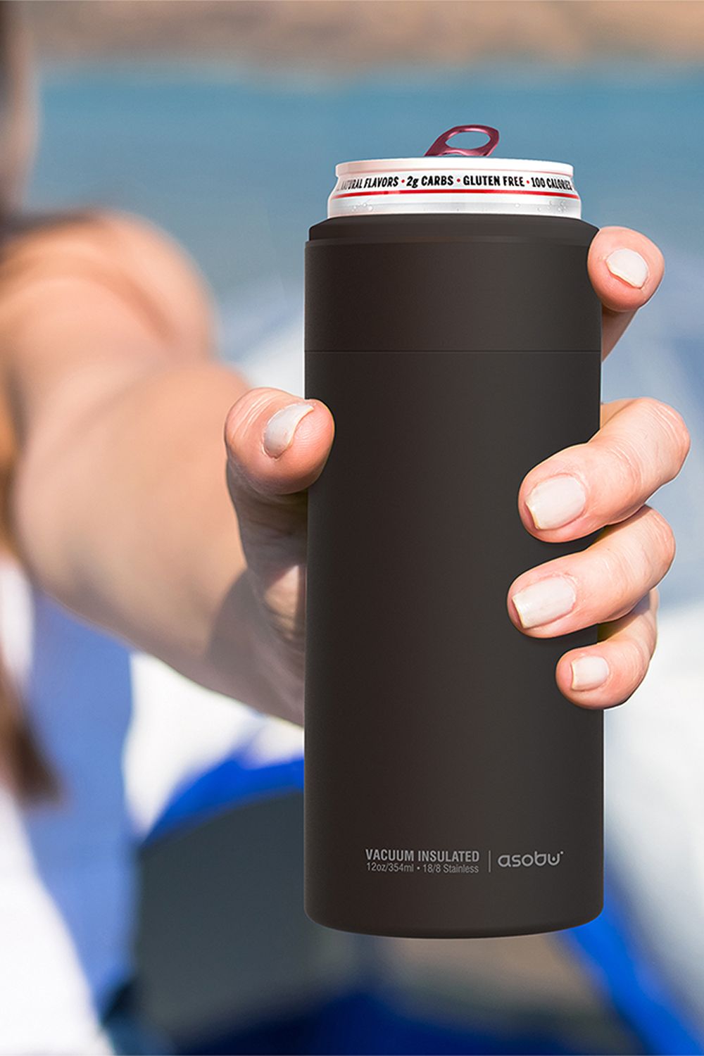 Asobu Skinny Can Kuzie Stainless Steel Insulated Sleeve, 350ml, Black