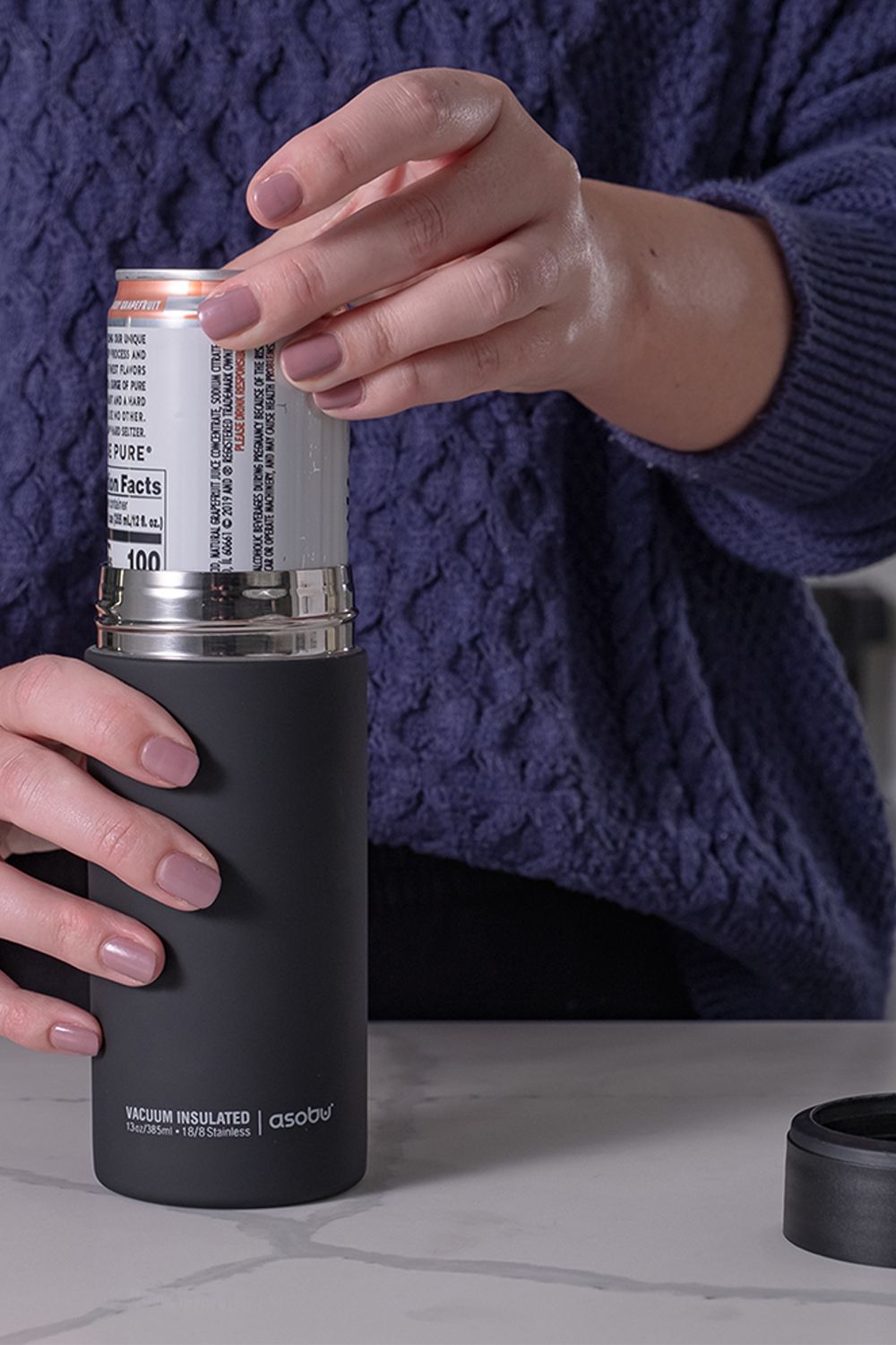 Asobu Skinny Can Kuzie Stainless Steel Insulated Sleeve, 350ml, Black