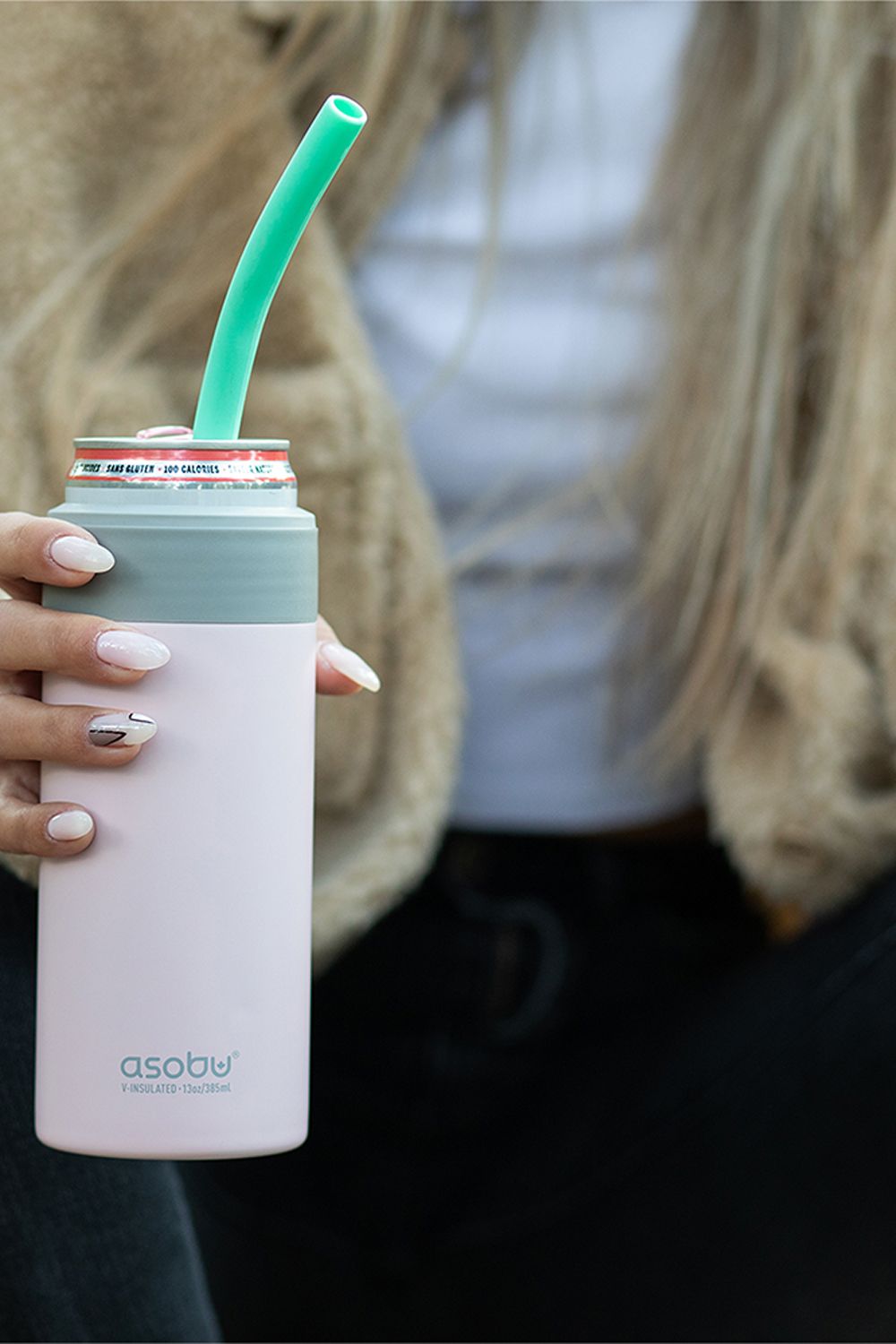 Asobu Skinny Can Kuzie Stainless Steel Insulated Sleeve, 350ml, Pink