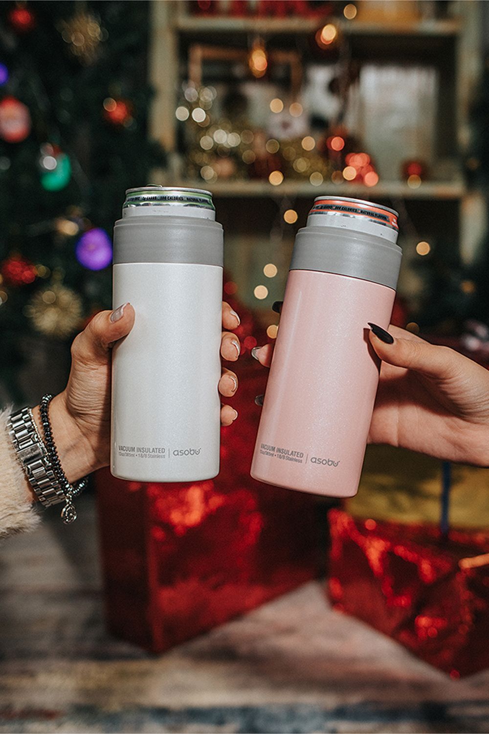 Asobu Skinny Can Kuzie Stainless Steel Insulated Sleeve, 350ml, White