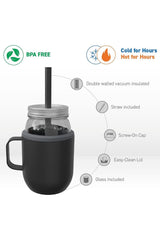 Asobu Moonshine Mason Jar 475ml with Stainless Steel Insulated Sleeve, Pink