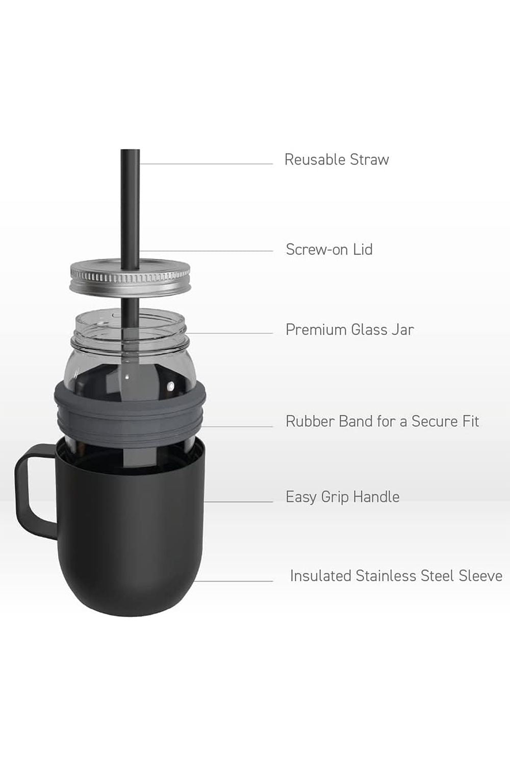 Asobu Moonshine Mason Jar 475ml with Stainless Steel Insulated Sleeve, Pink