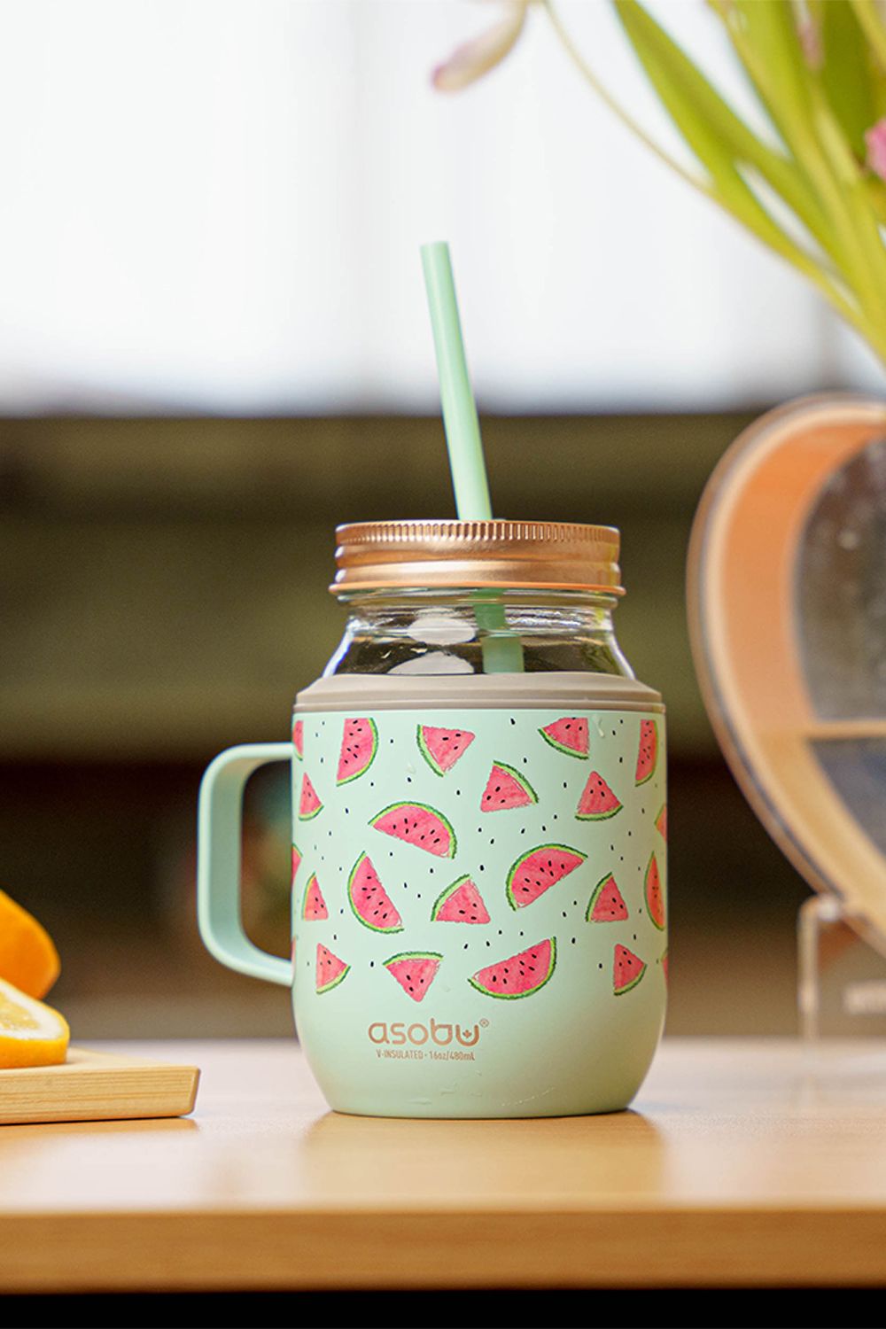 Asobu Moonshine Mason Jar 475ml with Stainless Steel Insulated Sleeve, Teal