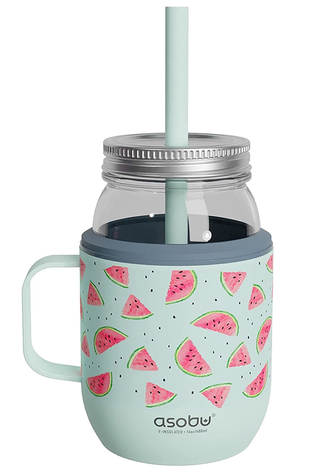 Asobu Moonshine Mason Jar 475ml with Stainless Steel Insulated Sleeve, Teal