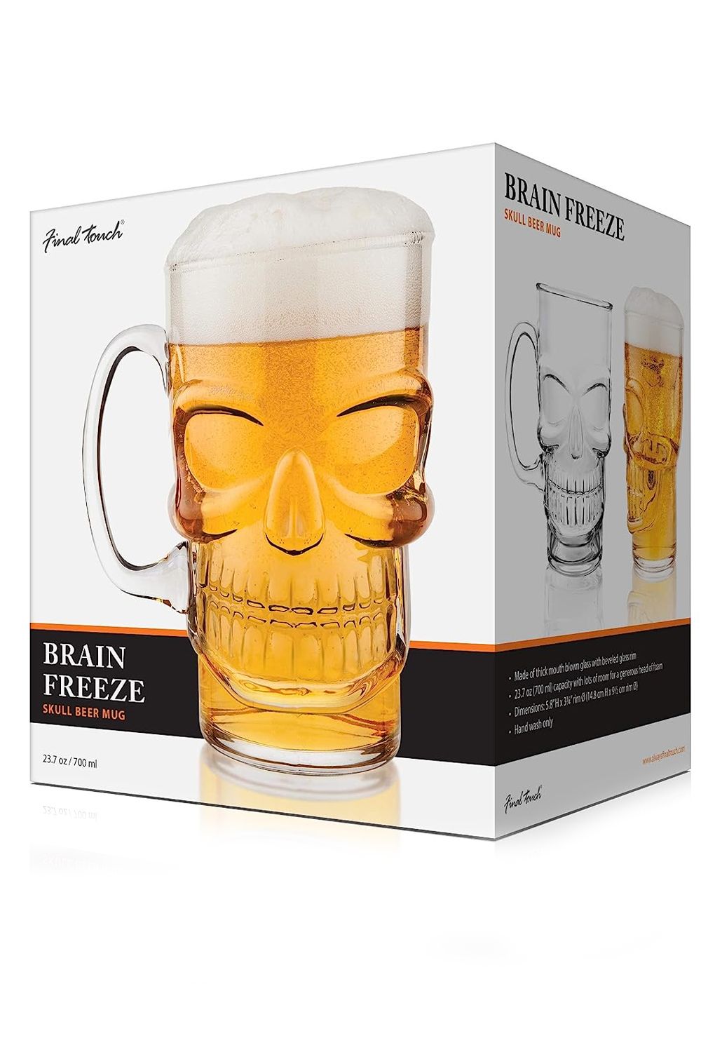 Final Touch Skull Beer Glass, 700ml, Clear