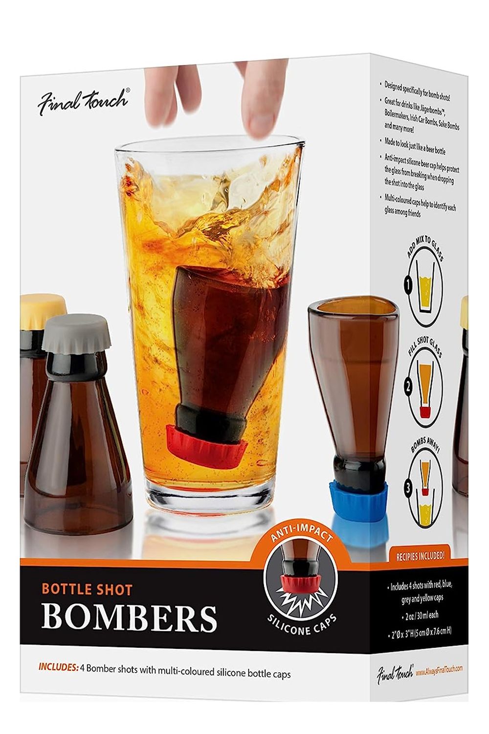 Final Touch Beer Bombs Shot Glass, Set of 4, 30ml