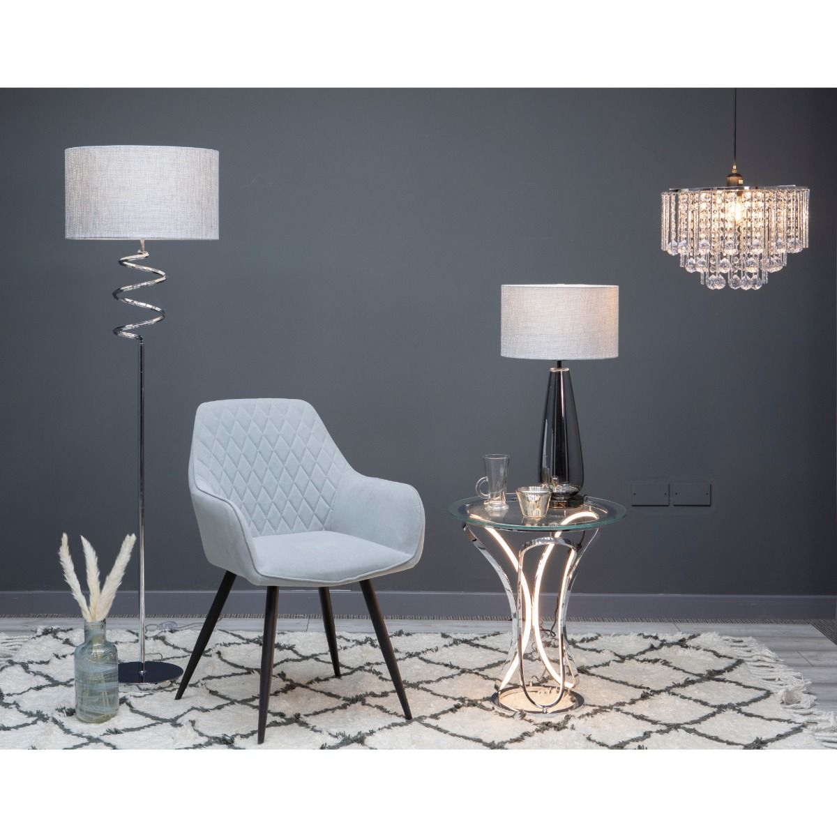 Pagazzi Tulisa Tall Smoked Glass Table Lamp with Silver Shade