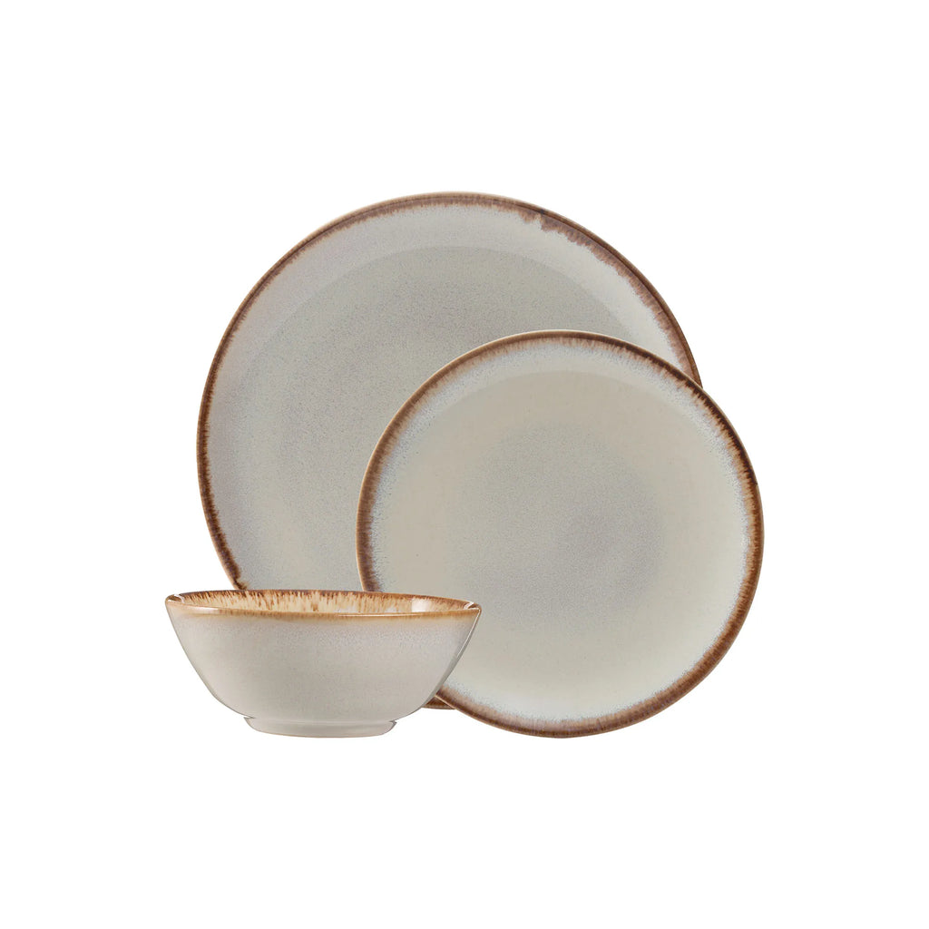 Mason Cash Reactive Stoneware Cream Dinner Set, 12pcs