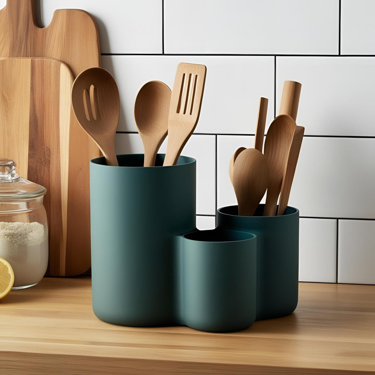 Filamora Studios Modern Triple Cup Utensil Holder - Spatulas, Whisks & Cutlery