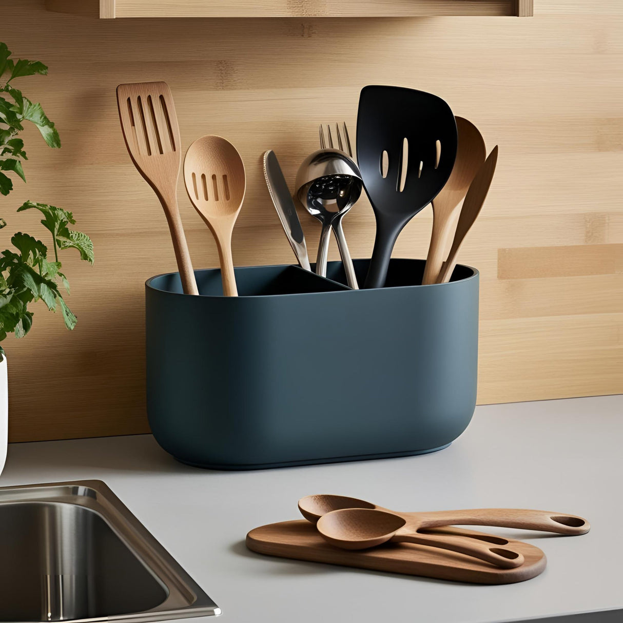 Filamora Studios Modern Dual Compartment Kitchen Utensil Holder