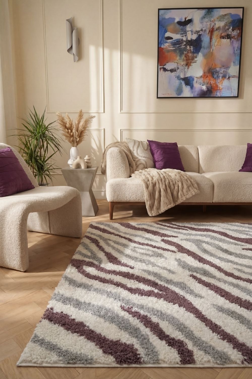 The Rugs Moodi Shaggy Grey Purple Mauvine Rug