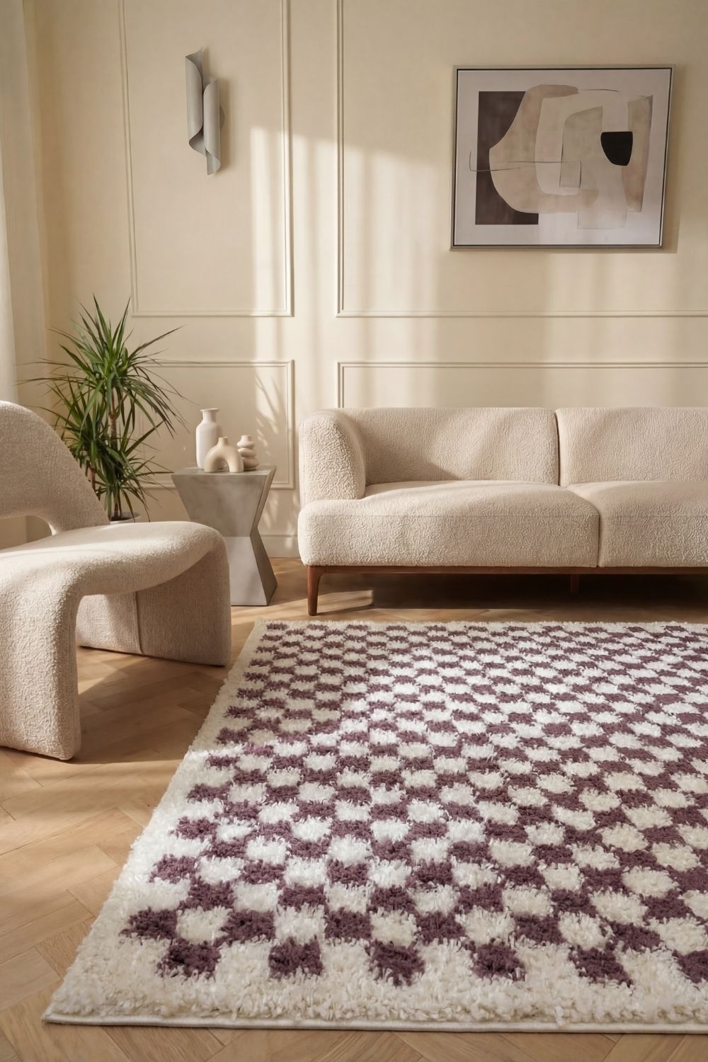 The Rugs Moodi Shaggy Purple Mosscheck Rug