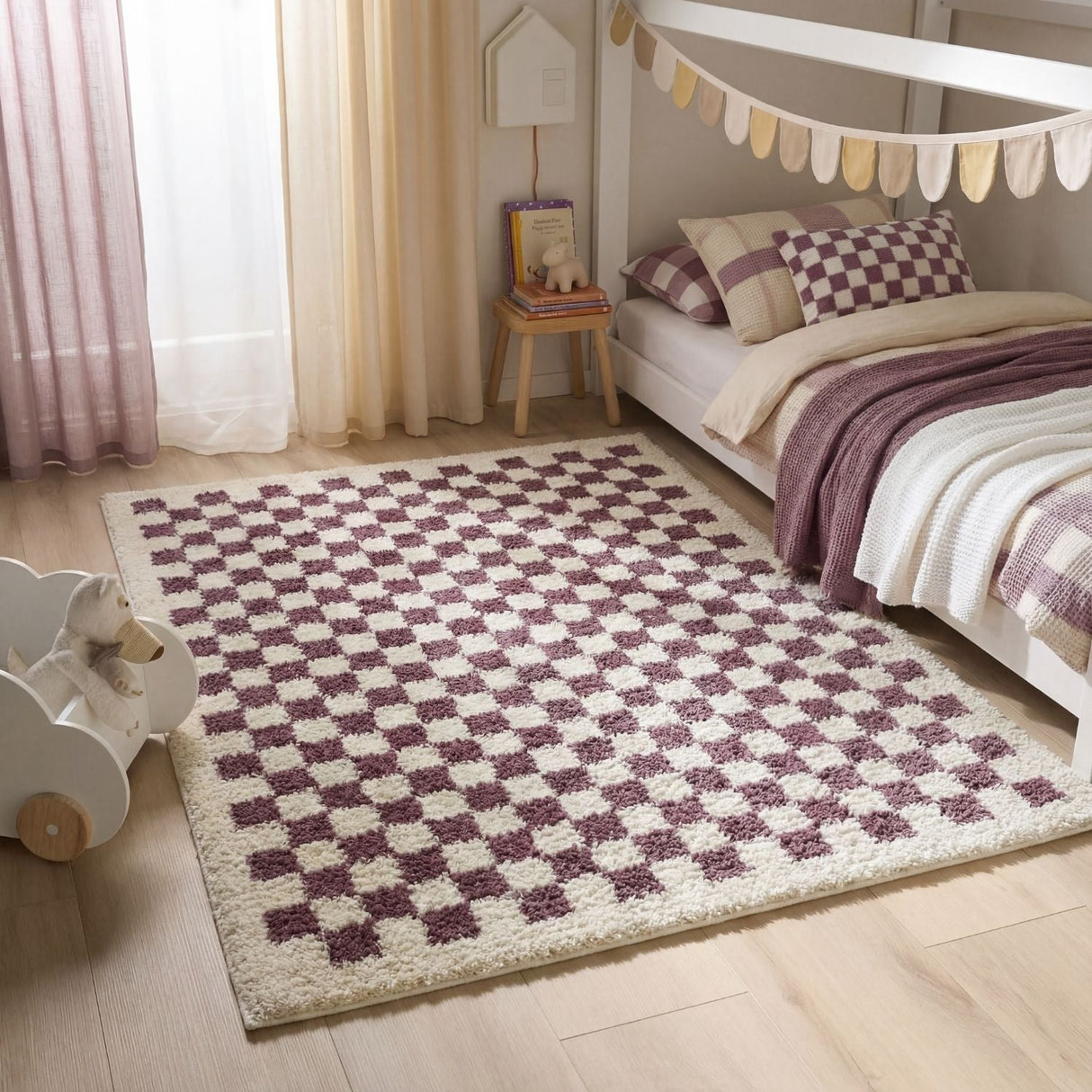 The Rugs Moodi Shaggy Purple Mosscheck Rug
