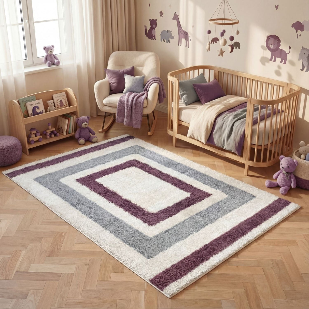 The Rugs Moodi Shaggy Grey Purple Contour Rug