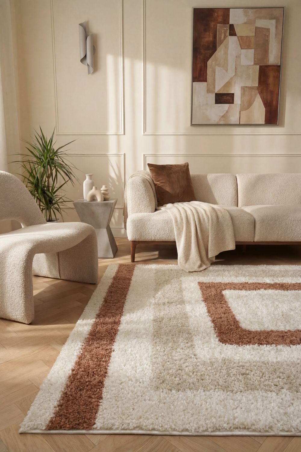 The Rugs Moodi Shaggy Cream Terra Slatefern Rug