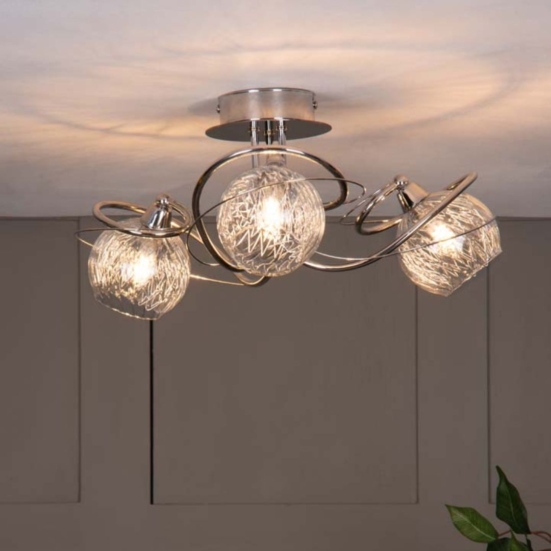 Pagazzi Neso 3 Light Polished Chrome Semi Flush Ceiling Light