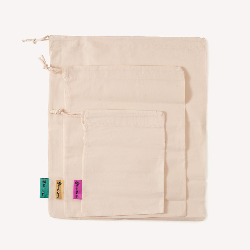 Wild & Stone Reusable Produce Bags - Organic Cotton - Pack of 3