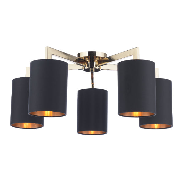 Pagazzi Olive 5 Light Gold Black Semi Flush Ceiling Light