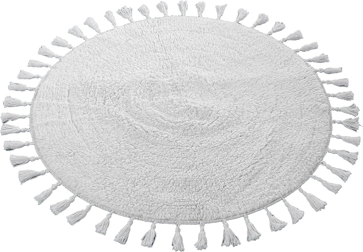 OLIVIA ROCCO Super Soft Absorbent Non-Slip Round Tasselled Bath Mat - 100% Cotton