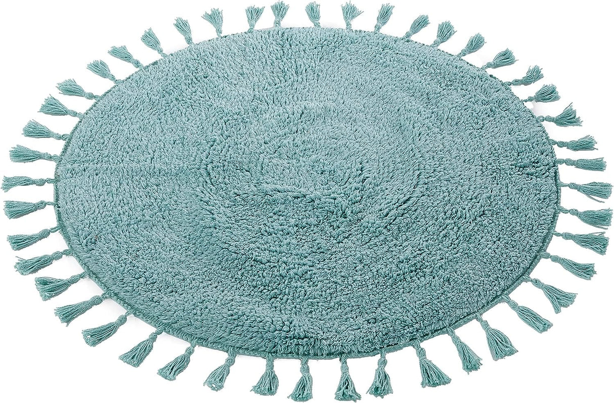OLIVIA ROCCO Super Soft Absorbent Non-Slip Round Tasselled Bath Mat - 100% Cotton