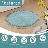 OLIVIA ROCCO Super Soft Absorbent Non-Slip Round Tasselled Bath Mat - 100% Cotton