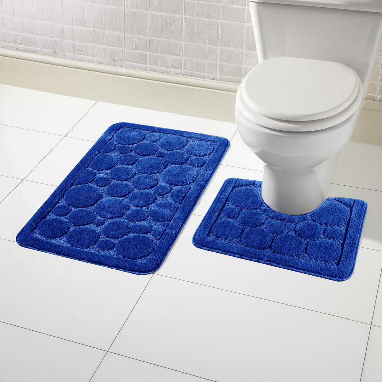 Cali Bubbles 2 Piece Royal Blue Bath Mat & Pedestal Set by OLIVIA ROCCO