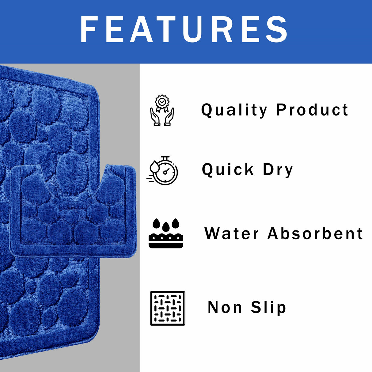 Cali Bubbles 2 Piece Royal Blue Bath Mat & Pedestal Set by OLIVIA ROCCO
