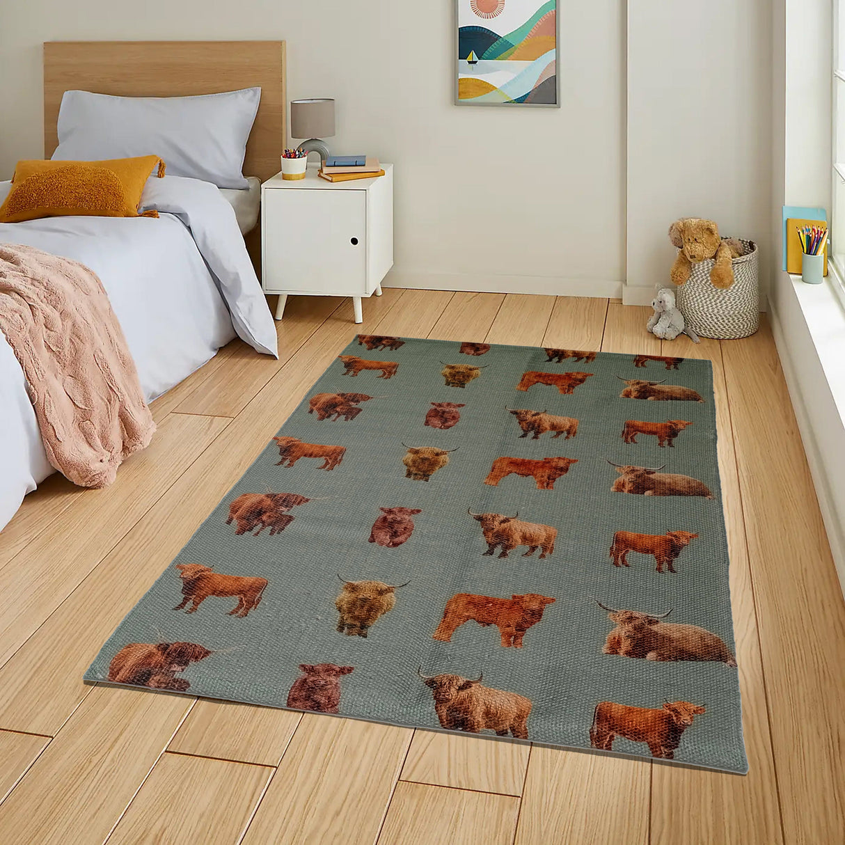 OLIVIA ROCCO Animal Printed Highland Cow Non-Slip Floor Rug - 60 x 90cm