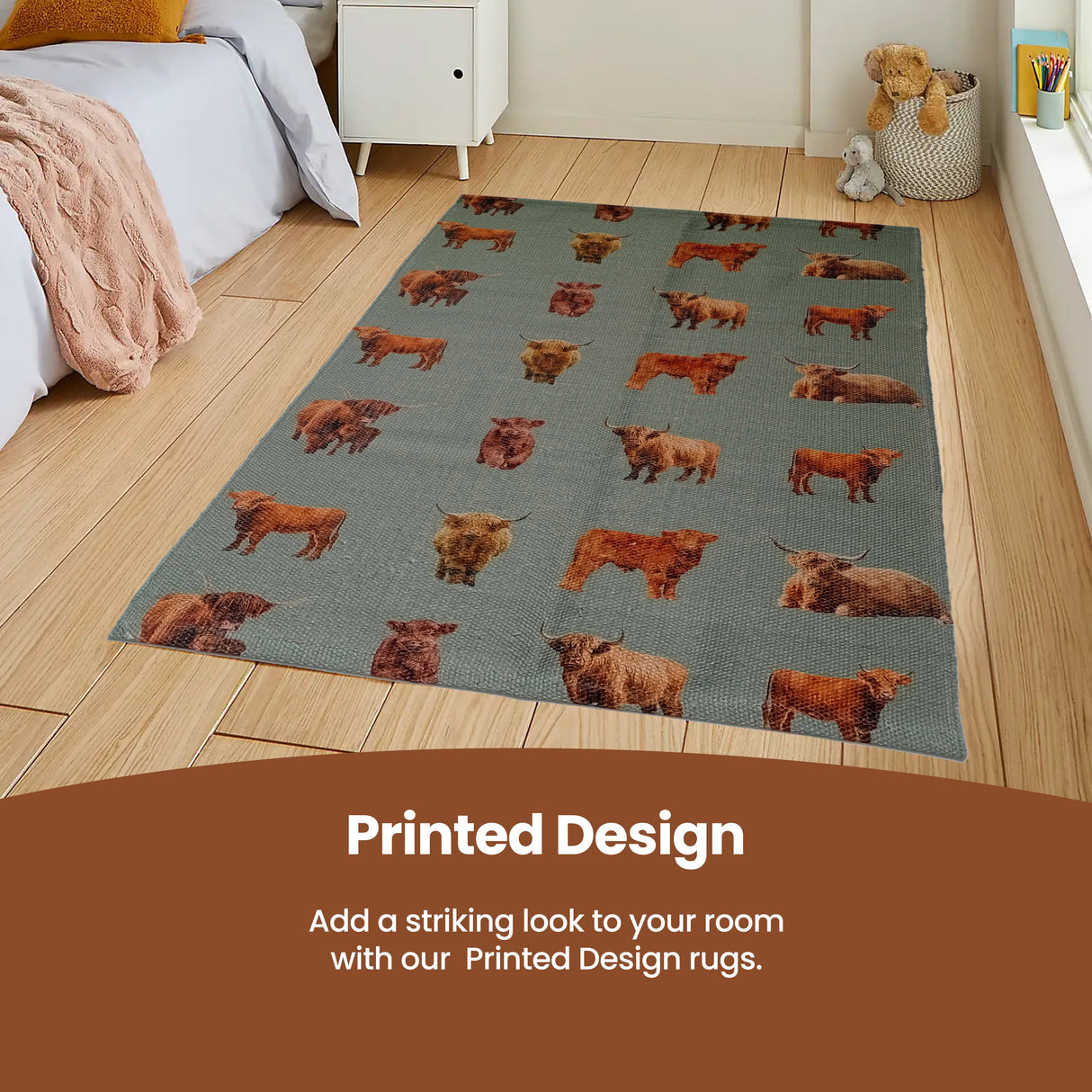 OLIVIA ROCCO Animal Printed Highland Cow Non-Slip Floor Rug - 60 x 90cm