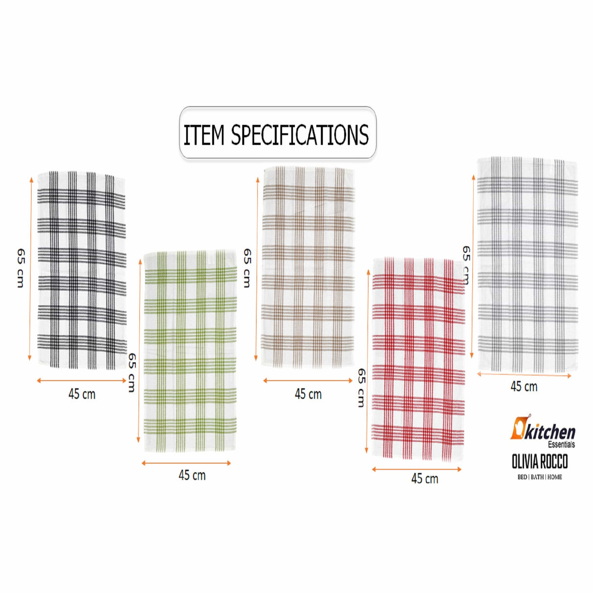 Pack of 5 Super Absorbent Quick Drying Houndstooth Cotton Tea Towels by OLIVIA ROCCO