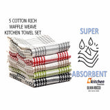 Pack of 5 Super Absorbent Quick Drying Houndstooth Cotton Tea Towels by OLIVIA ROCCO