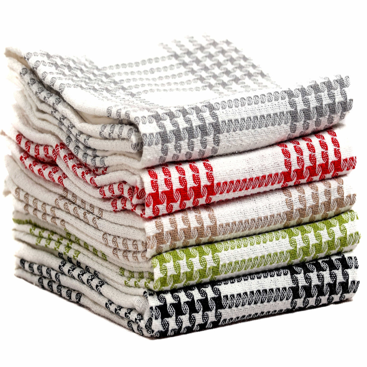 Pack of 5 Super Absorbent Quick Drying Houndstooth Cotton Tea Towels by OLIVIA ROCCO