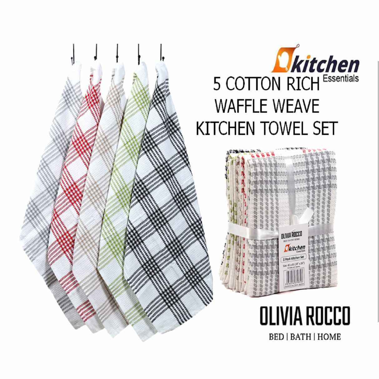 Pack of 5 Super Absorbent Quick Drying Houndstooth Cotton Tea Towels by OLIVIA ROCCO