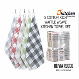 Pack of 5 Super Absorbent Quick Drying Houndstooth Cotton Tea Towels by OLIVIA ROCCO