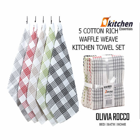 Pack of 5 Super Absorbent Quick Drying Houndstooth Cotton Tea Towels by OLIVIA ROCCO
