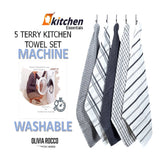 5 Pack Super Absorbent Check Quick Drying Cotton Terry Kitchen Tea Towels by OLIVIA ROCCO