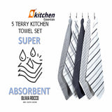 5 Pack Super Absorbent Check Quick Drying Cotton Terry Kitchen Tea Towels by OLIVIA ROCCO