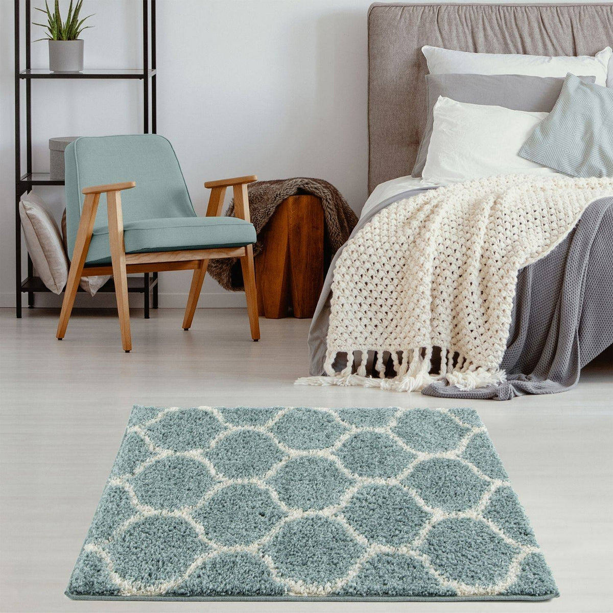 The Rugs Moroccan Duck Egg Blue Shaggy Rug 650