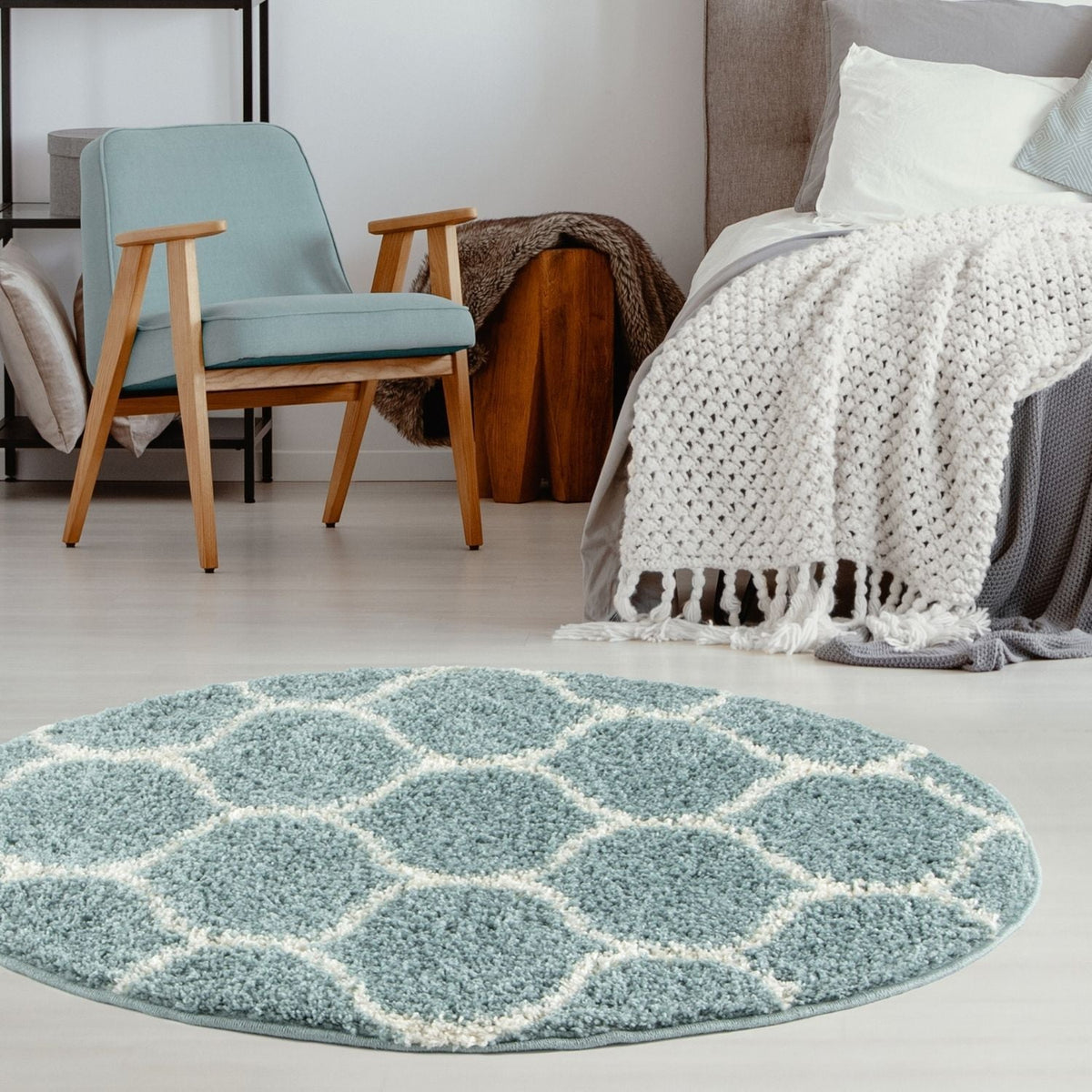 The Rugs Moroccan Duck Egg Blue Shaggy Rug 650