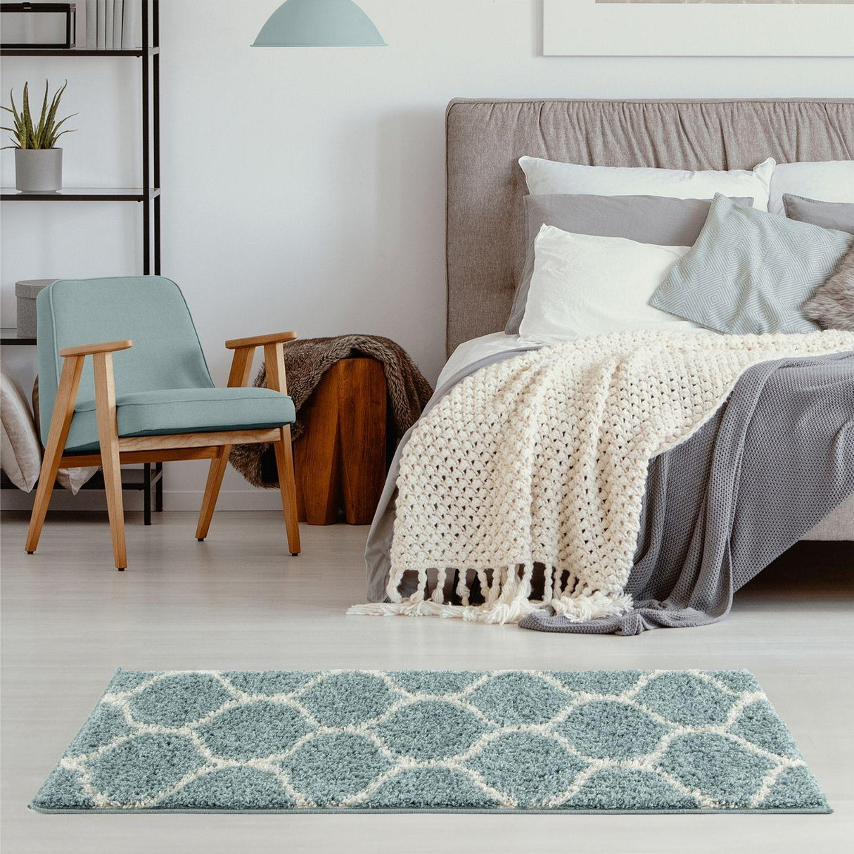 The Rugs Moroccan Duck Egg Blue Shaggy Rug 650