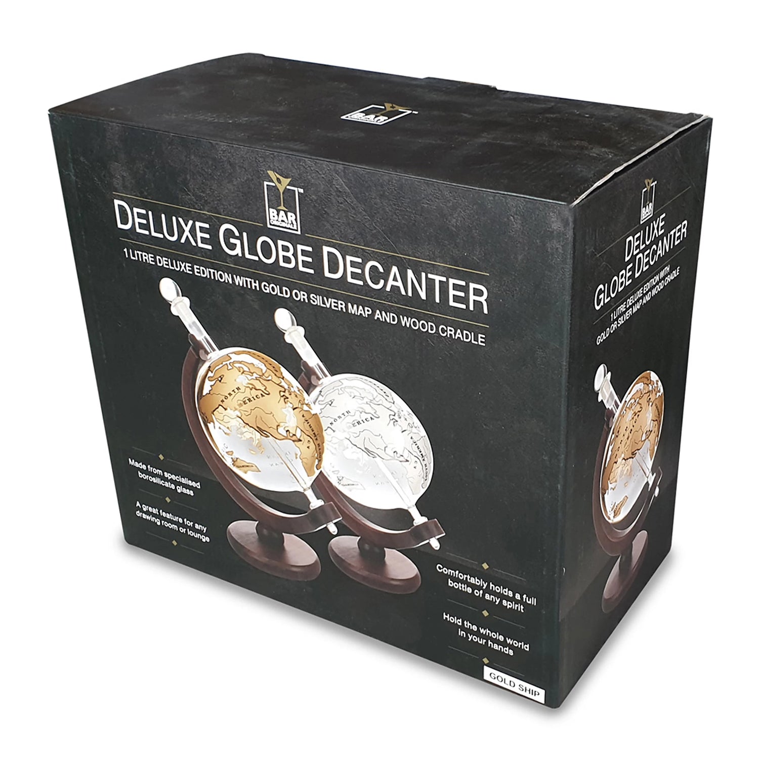 Jeray Bar Originale Gold Ship Globe Decanter, 750ml