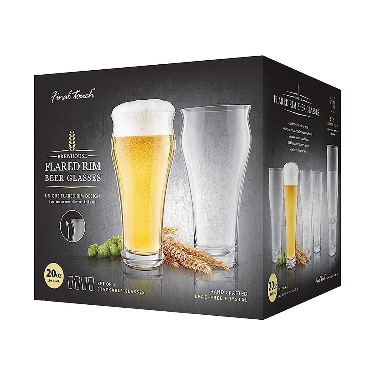 Final Touch Brewhouse Beer Glass, Set of 4, 591ml