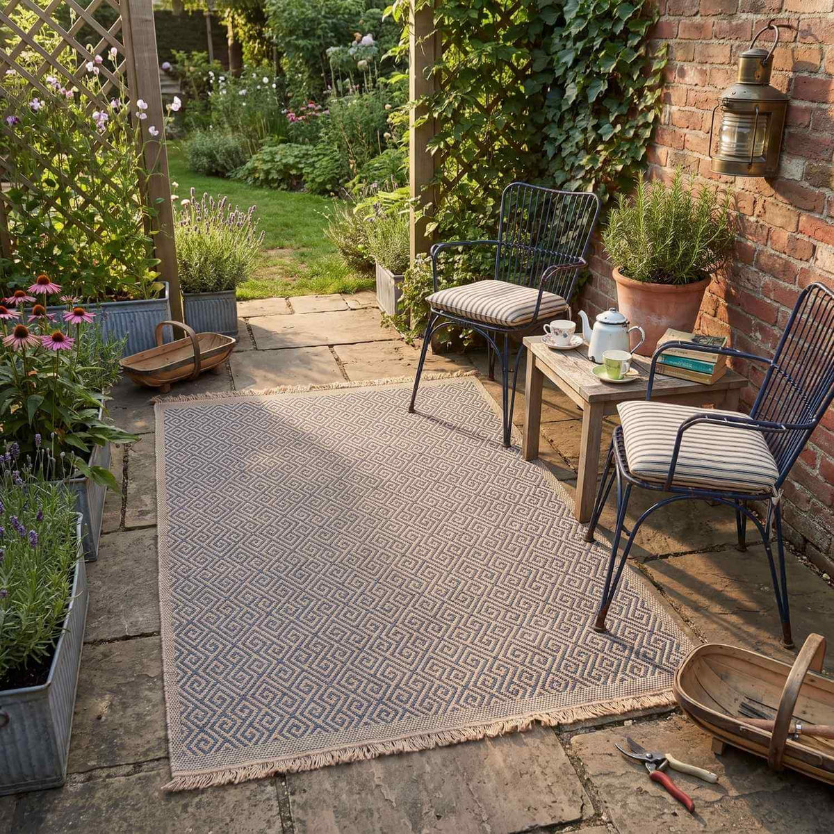 Nature Outdoor Weather‑Resistant Patio & Garden Rug Blue | The Rugs