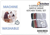 5 Pack Ultra Absorbent Waffle Kitchen Tea Towels by OLIVIA ROCCO
