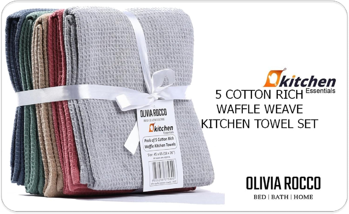 5 Pack Ultra Absorbent Waffle Kitchen Tea Towels by OLIVIA ROCCO