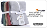 5 Pack Ultra Absorbent Waffle Kitchen Tea Towels by OLIVIA ROCCO