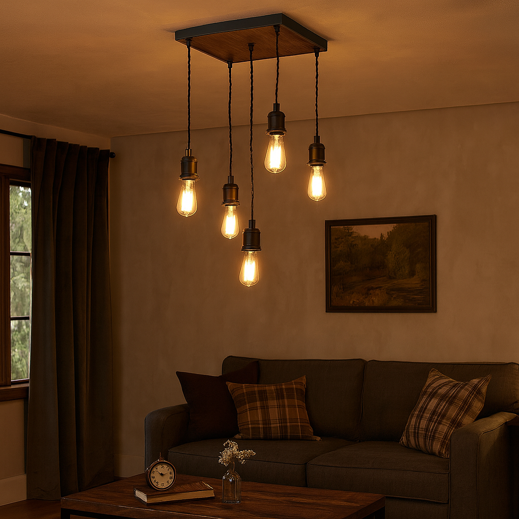 Pagazzi Melrose 5 Light Black Wood Pendant Ceiling Light